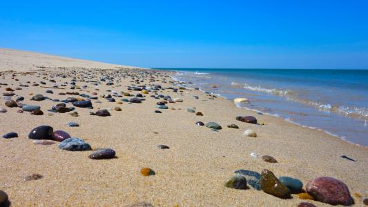 海，沙，石头，波浪，天空，海滩
