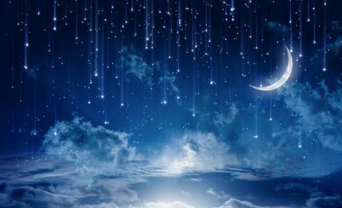 天空，夜晚，云，星星，月，景观