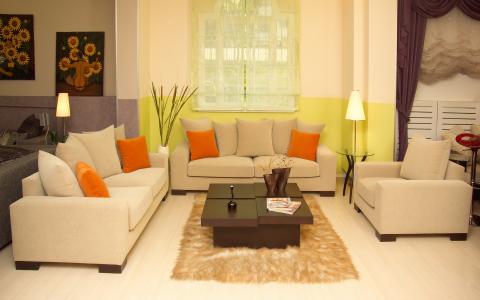 柔和的色彩，沙发的房间