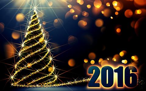新的一年，2016年，圣诞树，数字