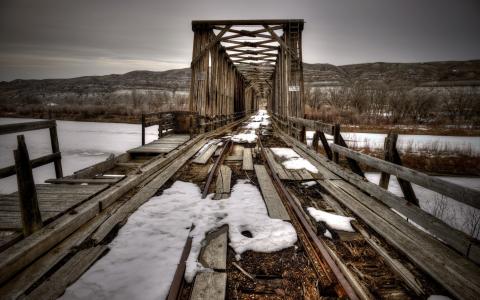 桥，河，冬天