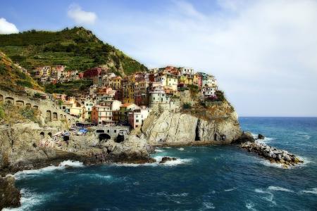 马纳罗拉，五渔村，意大利，利古里亚海，马纳罗拉，五渔村，意大利，利古里亚海，悬崖，景观，海岸