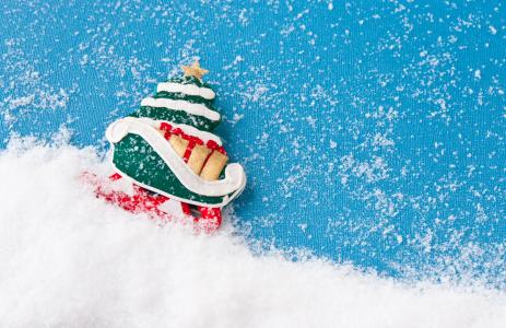 圣诞快乐，雪，圣诞树，新年，圣诞老人雪橇