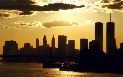 纽约，纽约，晚上，建筑物，摩天大楼，天空，云，美国，美国，纽约
