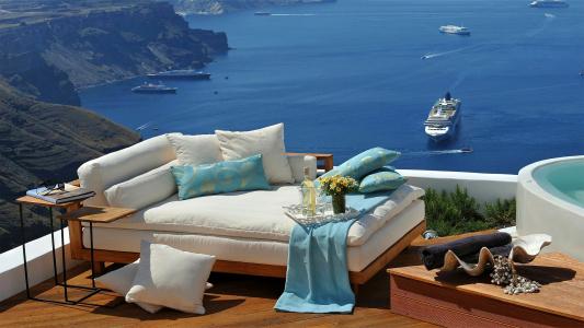 沙发，班轮，海，希腊，船