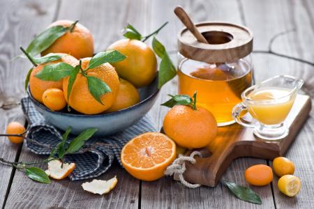 橘子，金橘，柑橘，蜂蜜，静物