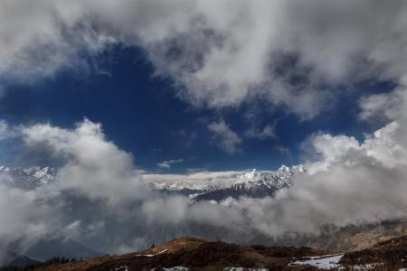 山，喜马拉雅山，通行证，尼泊尔，天空，云彩