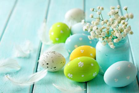 鸡蛋，鲜花，пасха，复活节，春天，微妙，柔和，蓝色