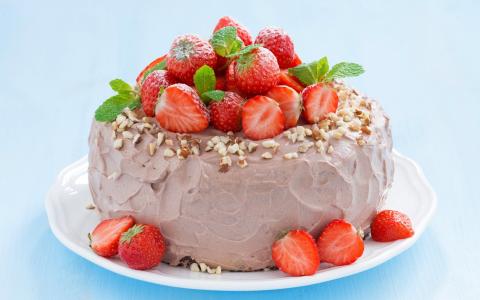 蛋糕，浆果，草莓