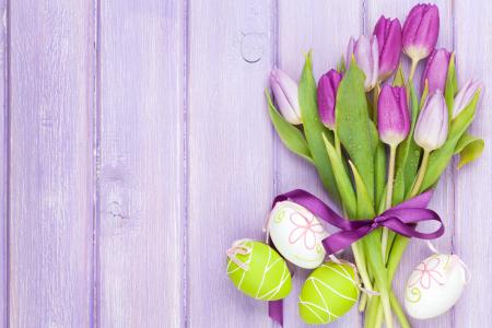 пасха，复活节，鲜花，郁金香，тюльпаны，鸡蛋，春天