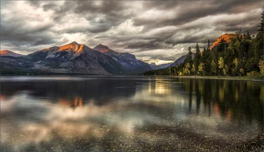 景观，自然，美女，山，湖，森林，云，麦当劳湖，冰川国家公园，蒙大拿州，美国
