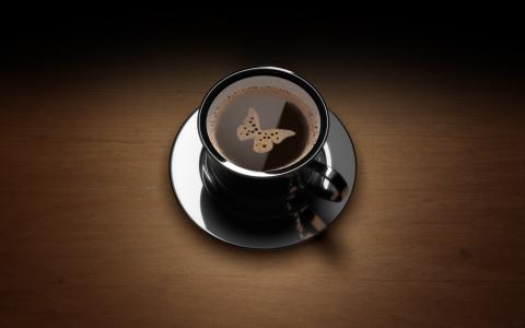 咖啡，杯子，蝴蝶