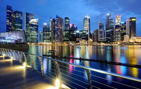 暮光之城，灯光，新加坡，晚上