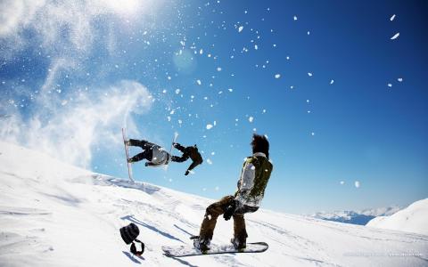 滑雪，跳跃，山，雪，滑雪板，板
