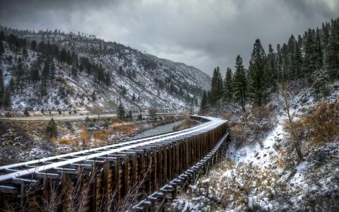 铁路，山脉，雪景，景观