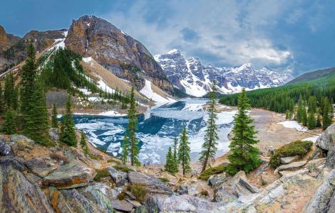 冰，，班夫国家公园，加拿大，湖，树，景观
