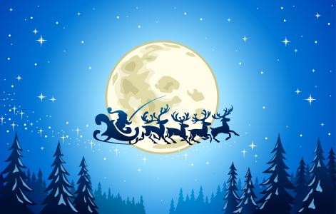 雪，树，满月，冰镇，新的一年，驯鹿，圣诞快乐