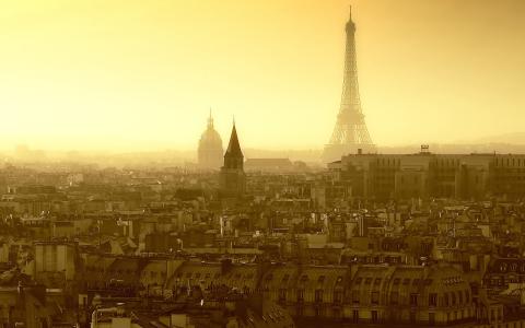 法国，巴黎，房屋，街道，艾菲尔铁塔，天空，早上，屋顶，窗口，法国，巴黎
