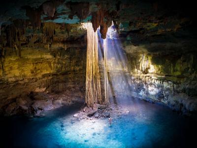 半岛，尤卡坦半岛，洞穴，光，石窟，女孩，水