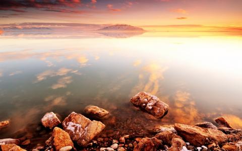 黎明，表面，海，石头