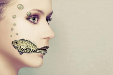 人体艺术，脸部，鱼
