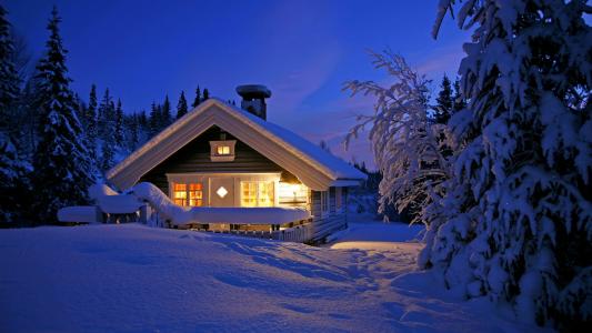 冬天，雪，天空，景观，自然，白，美丽，酷，不错，风景，日落，晚上，晚上，灯，树，房子