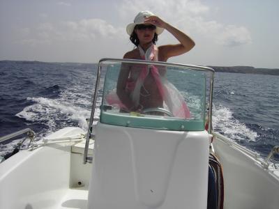 夏天，海，游艇，舵，女孩，帽子，眼镜
