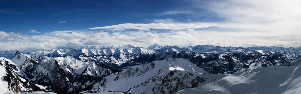 阿尔卑斯山，美丽的景色，山脉，天空，雪景