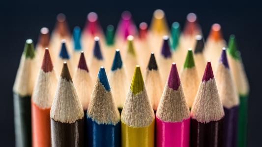 彩色的铅笔，铅笔，颜色，宏，棕色，蓝色，黄色，粉红色，深红色