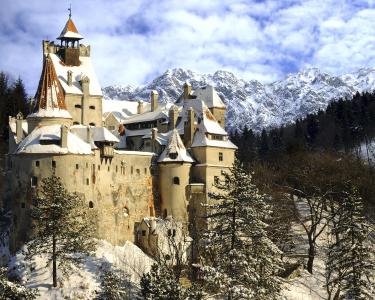 罗马尼亚，城堡，山，冬天，雪