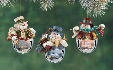 新年装饰品，快乐雪人，带图片，kinkade，圣诞节，雪人，托马斯金凯德，托马斯金凯德