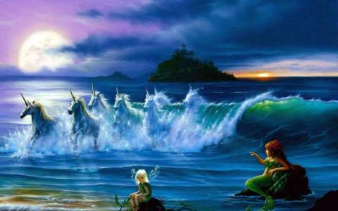 岸，海，波浪，岛，与，城堡，改造，美丽，童话