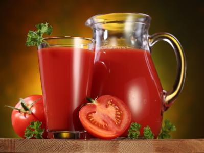 水罐，番茄汁，西红柿，玻璃，果汁，西红柿