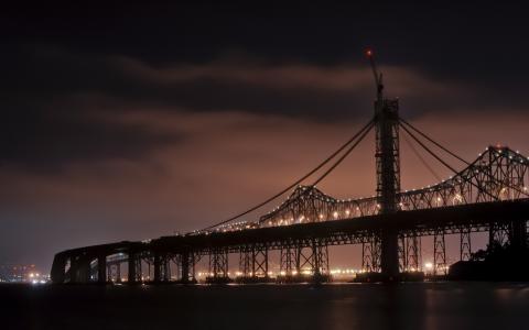 加利福尼亚州，旧金山，加利福尼亚州，夜晚，海湾大桥