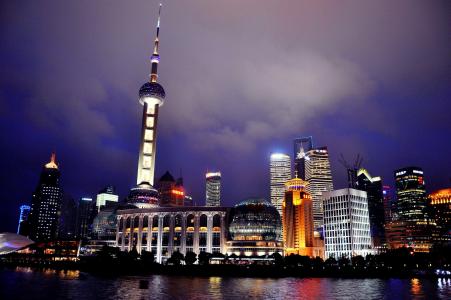 城市，夜晚，灯光，水，倒影，上海