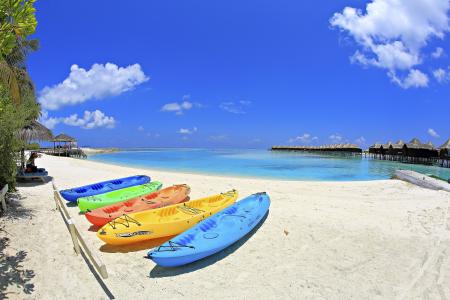 马尔代夫，岸，小船，平房，风景