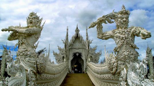 白色寺庙，Wat荣Khun，泰国清莱，白色寺庙，Wat荣Khun，泰国，寺庙，桥梁