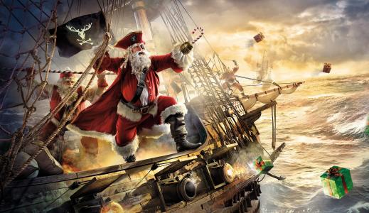 圣诞老人，圣诞老人，海盗，护卫舰