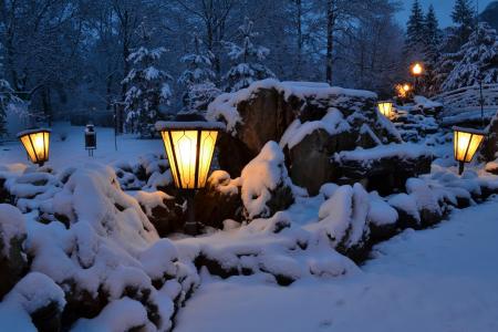 冬天，石头，热键，克拉斯诺达尔地区，灯笼雪之夜