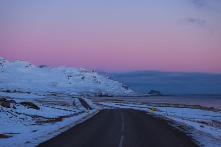 雪，冰岛，晚上，路