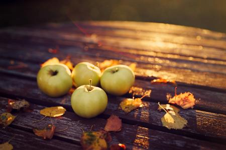 表，苹果，秋天，收获，叶子