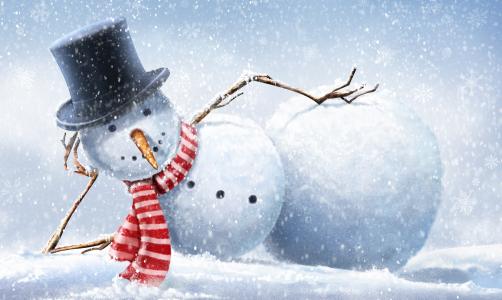 雪人，雪花，帽子，围巾，冬天，雪