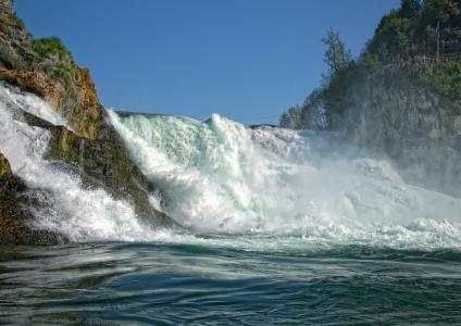 瑞士莱茵瀑布，瑞士莱茵瀑布，溪流，岩石，瀑布