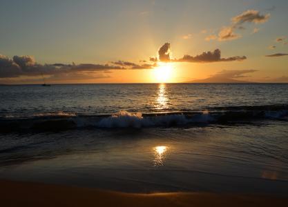 日落，天空，夏威夷，海，黎明，毛伊岛