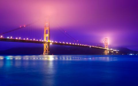旧金山，桥，金门，晚上，灯