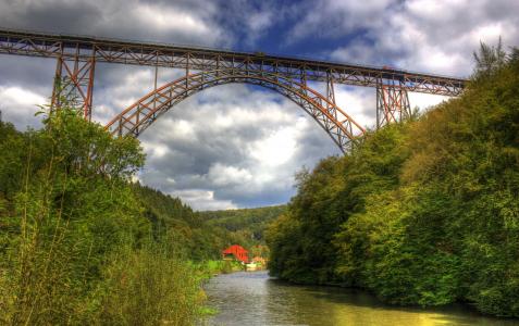 桥梁，德国，河流，钨钨，HDR
