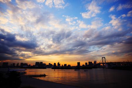 东京，日本，云，天空，海，日落