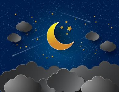 夜，星星，云，月亮