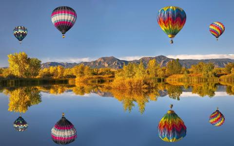 秋天，气球，湖