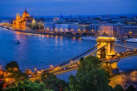 议会和链桥，匈牙利布达佩斯
